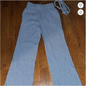 BCBGenerations light blue high waisted wide leg linen pants with adjustable tie